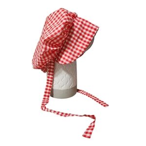 Womens Cottage Bonnet Hat Cap Red Gingham Farmhouse Cottagecore Homemaker